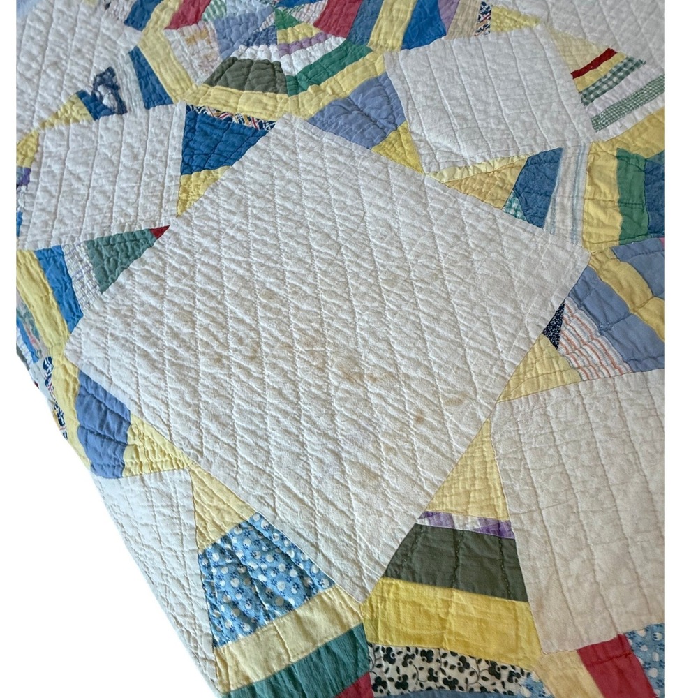 Vintage Handmade Patchwork Quilt Spider Web Wagon Wheel Feed 1930s sack Cotton - Picture 15 of 15